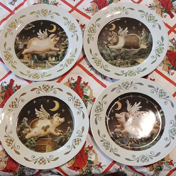 Andy Lo for C & F Collectibles Other - Andy Lo for C & F Collectibles 'When Pigs Fly' decorative plate set of 4